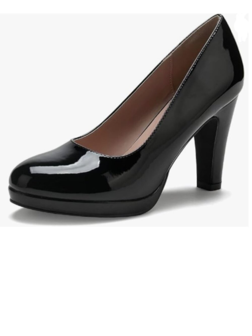 miss left Black Low Platform Chunky High Heel Slip On Closed Round Toe Pump
